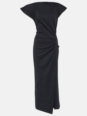 Sukienka midi bawełniana drapowana z krótkim rękawem Isabel Marant czarna