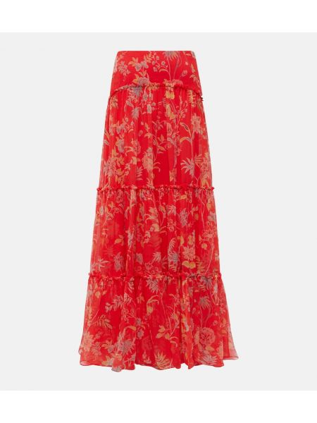 Floral silke maxi skjørt Etro rød