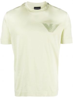 Памучна тениска бродирана Emporio Armani зелено