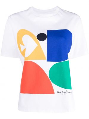 Памучна тениска с принт с абстрактен десен Kate Spade бяло