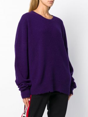 Sweter z przetarciami z okrągłym dekoltem oversize Unravel Project fioletowy