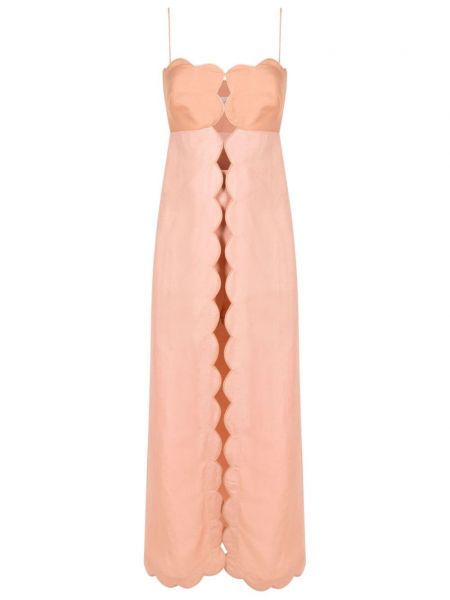 Lněné dlouhé šaty Adriana Degreas růžové