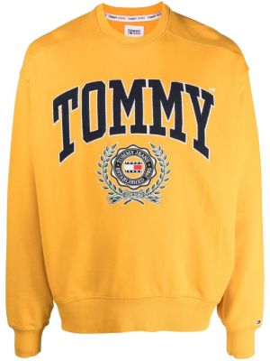 Bombažna jopa s kapuco Tommy Jeans rumena