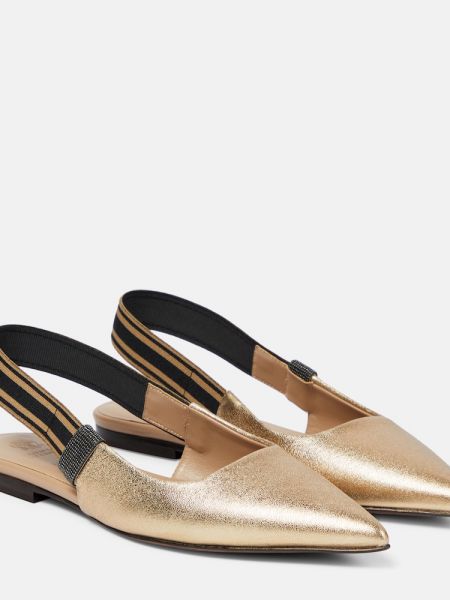 Bőr balerina cipők Brunello Cucinelli aranyszínű
