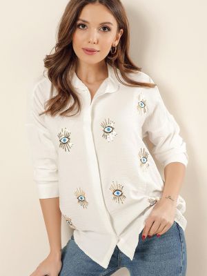 Lniana haftowana koszula z cekinami By Saygı