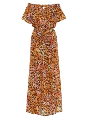 Копринена макси рокля с принт с леопардов принт Anna Kosturova оранжево