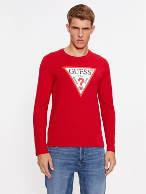 Majica z dolgimi rokavi z dolgimi rokavi Guess rdeča