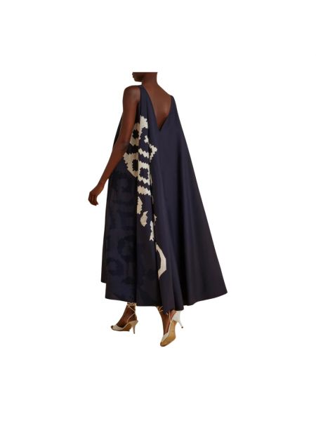 Vestido midi con bordado de algodón con escote v Liviana Conti azul