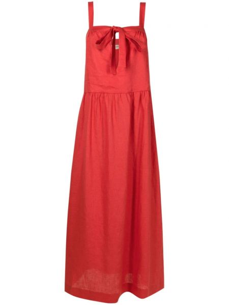 Lniana sukienka długa z kokardką Adriana Degreas czerwona