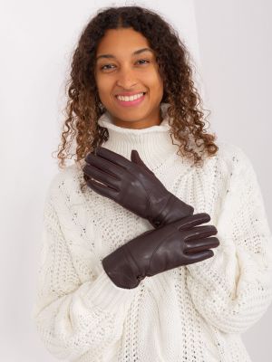 Kožne rukavice Fashionhunters smeđa