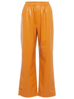 Pantaloni cu picior drept din piele cu croială lejeră din piele ecologică Nanushka portocaliu