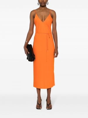 Sukienka midi z krepy Calvin Klein pomarańczowa