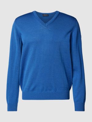 Dzianinowy sweter z dekoltem w serek Maerz Muenchen niebieski
