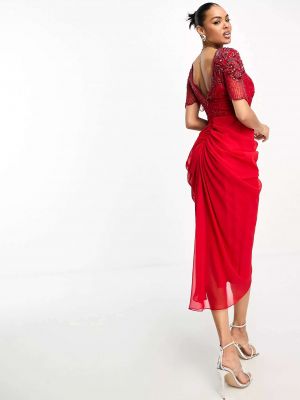 Красное платье миди Denise с декоративными деталями на рукавах Virgos Lounge