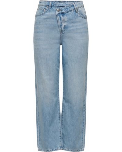 Bavlnené džínsy s rovným strihom s vysokým pásom na zips Only - modrá