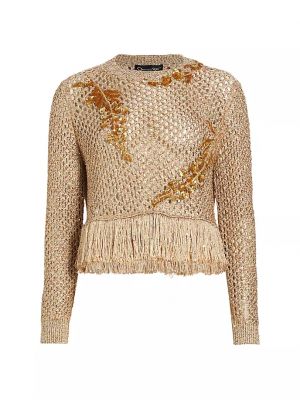 Сетчатый свитер с пайетками Oscar De La Renta, золото