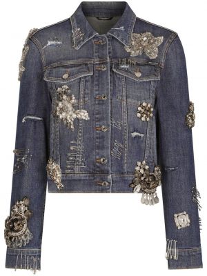 Kurtka jeansowa z cekinami Dolce And Gabbana niebieska