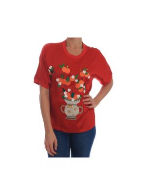 Koszulka w kwiatki Dolce And Gabbana czerwona
