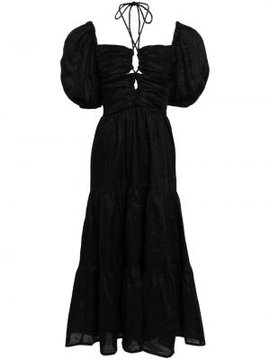 Λινή μίντι φόρεμα Faithfull The Brand μαύρο