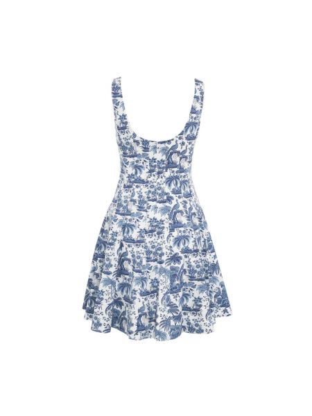 Sukienka mini z nadrukiem plisowana Staud niebieska