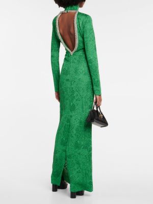 Rochie lunga cu model floral din jacard Givenchy verde