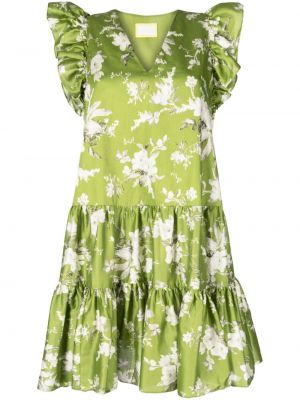 Sukienka bawełniana w kwiatki z nadrukiem Erdem zielona