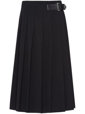 Plisované vlněné midi sukně Prada černé