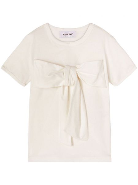 Oversized bavlnené tričko s mašľou Ambush biela