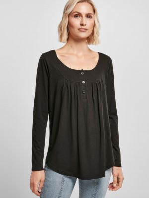 Μακρυμάνικη μπλούζα με κουμπιά από βισκόζη Uc Ladies μαύρο