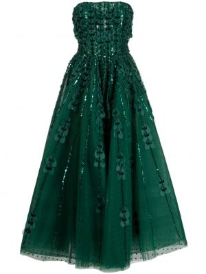 Вечерна рокля с мъниста от тюл със сърца Saiid Kobeisy зелено