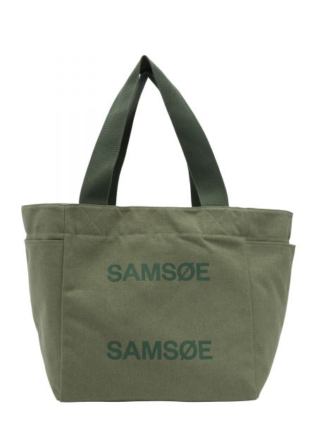 Geantă shopper din bumbac Samsøe Samsøe verde