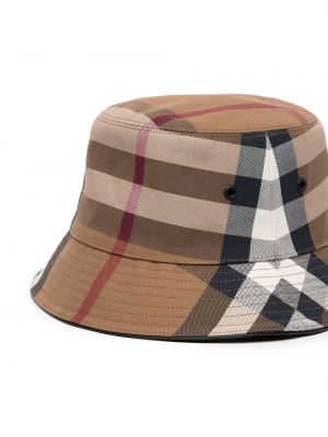 Kostkovaný bavlněný klobouk Burberry hnědý