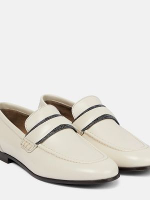 Pantofi loafer din piele Brunello Cucinelli bej