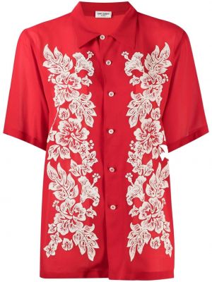 Camisa con bordado de flores Saint Laurent rojo