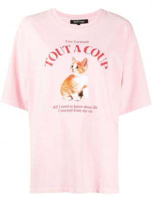 Bavlnené tričko s potlačou Tout A Coup ružová