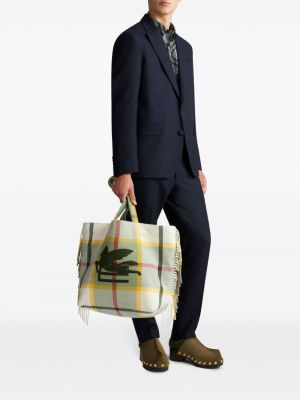 Kostkovaná shopper kabelka s výšivkou Etro zelená