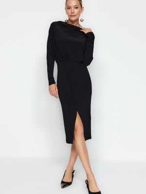 Πλεκτή μάξι φόρεμα με στενή εφαρμογή Trendyol μαύρο