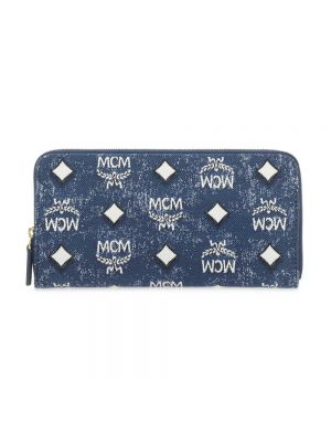 Niebieski haftowany portfel Mcm