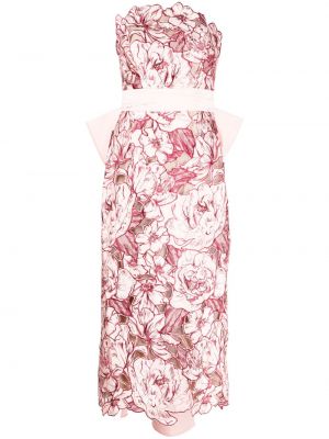 Φλοράλ μίντι φόρεμα με δαντέλα Marchesa Notte ροζ