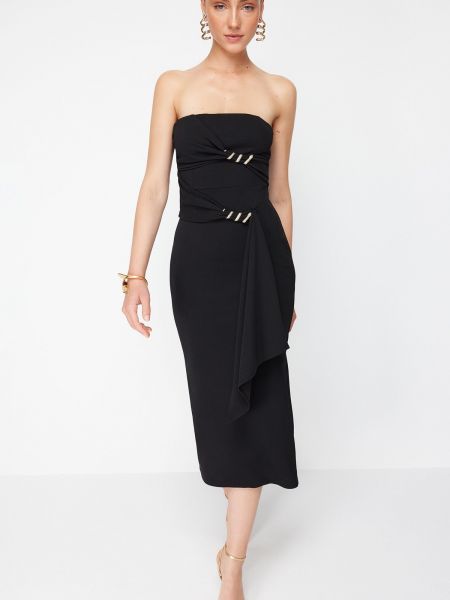 Елегантна плетена вечерна рокля със змийски принт Trendyol черно