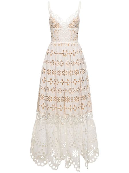 Памучна копринена макси рокля бродирана Elie Saab бяло