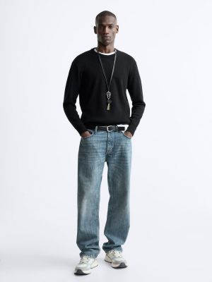 Хлопковый длинный свитер Zara черный