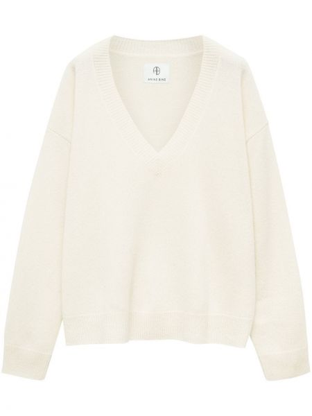 Кашмирен пуловер с v-образно деколте Anine Bing бяло