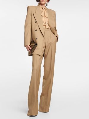 Voľné vlnené nohavice s vysokým pásom Saint Laurent hnedá