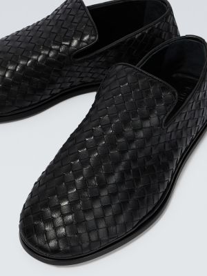 Loafers di pelle intrecciate Bottega Veneta nero