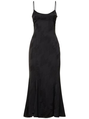 Жакардова сатенена миди рокля без ръкави The Attico черно