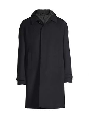 Шерстяное пальто с капюшоном Corneliani синее