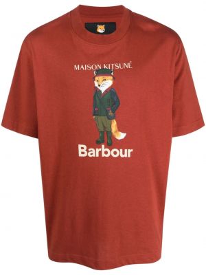 Bavlněné tričko s potiskem Barbour červené