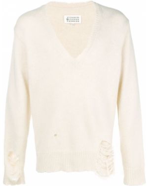 Пуловер с протрити краища с v-образно деколте Maison Margiela