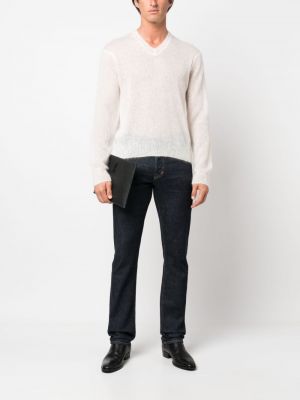 Pletený svetr s výstřihem do v Tom Ford bílý
